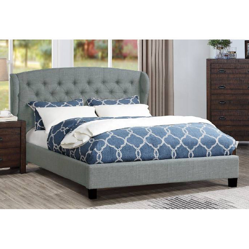 Lit plateforme tapissier touffeté, Très grand, gris
