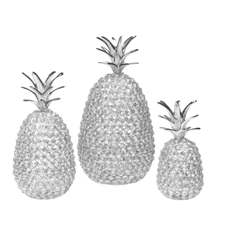 Glam Fruit Pineapple Sculpture Décor, 15" H x 9.5" W x 9.5" D, Silver