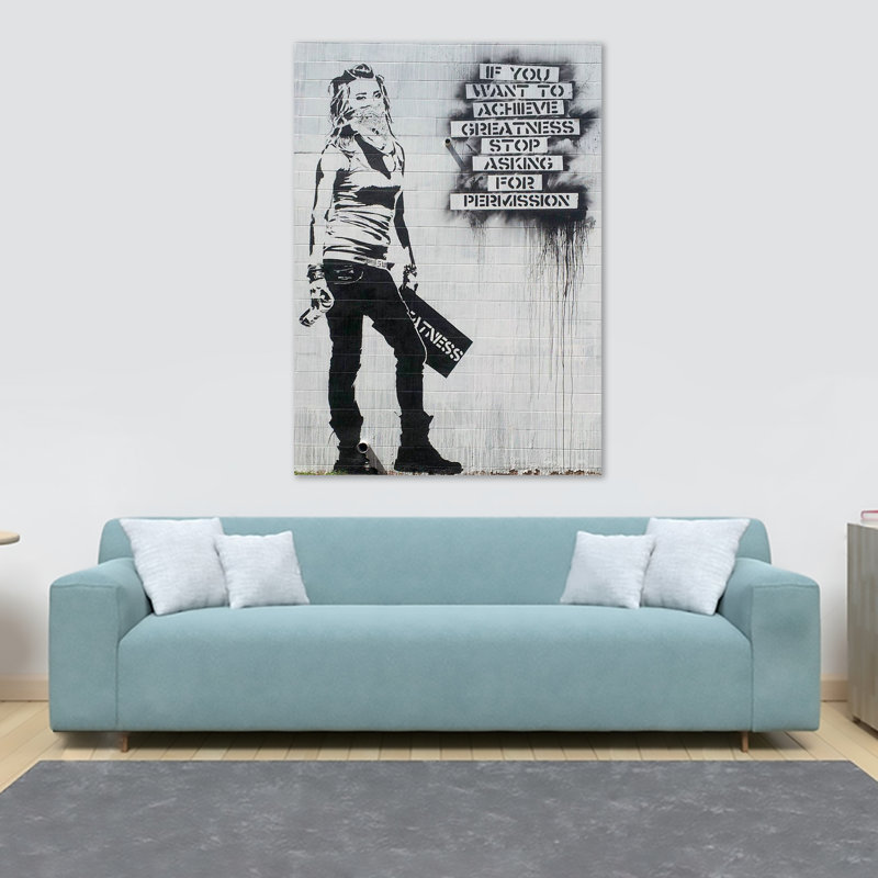 Achieve Greatness Masked Girl by Banksy - Wrapped Canvas Print, 20.5cm H x 30.5cm W x 3.8cm D