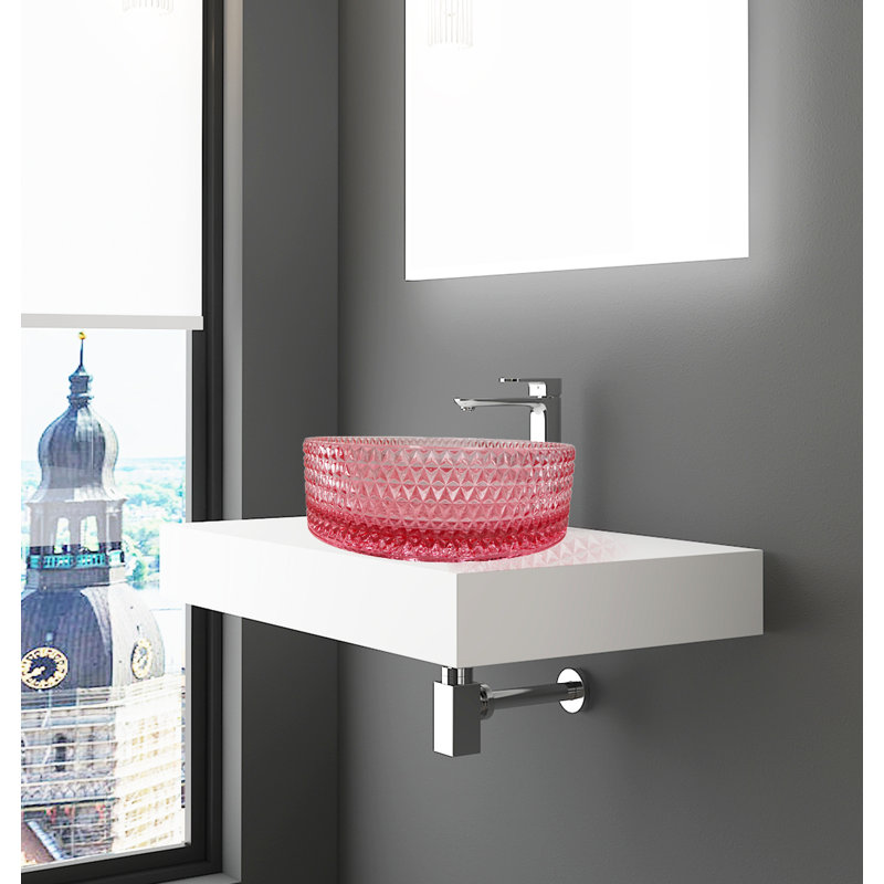 Lavabo vasque mural rond avec base blanche 30 po - Collection Scotch, Rose