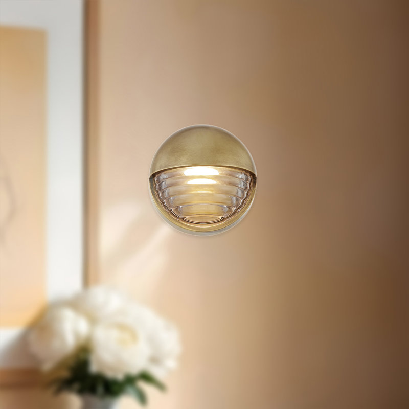 Palais 1 - Light LED Flush Mounted Sconce, Ribbed Glass/Vintage Brass
