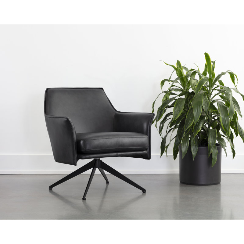 Leather Swivel Lounge Chair, Black Genuine Leather