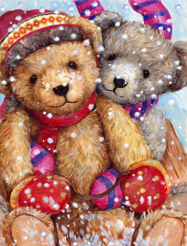 Drapeau de jardin à 2 côtés winter snow teddy ours, H 40 po x l 28 po