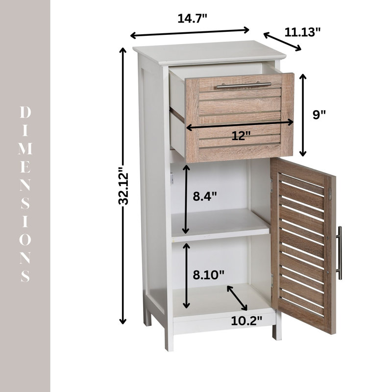 Stockholm 14.7" W x 32.12" H x11.13" D Free-Standing Linen Floor Tower Cabinet Oak