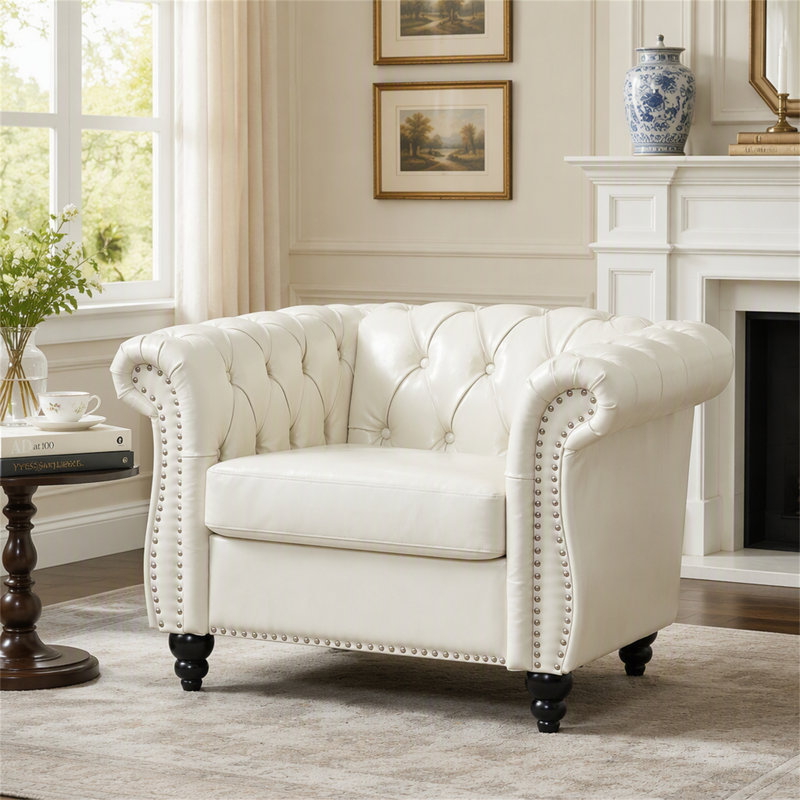 Fauteuil d'appoint l 39 po Chesterfield, Blanc