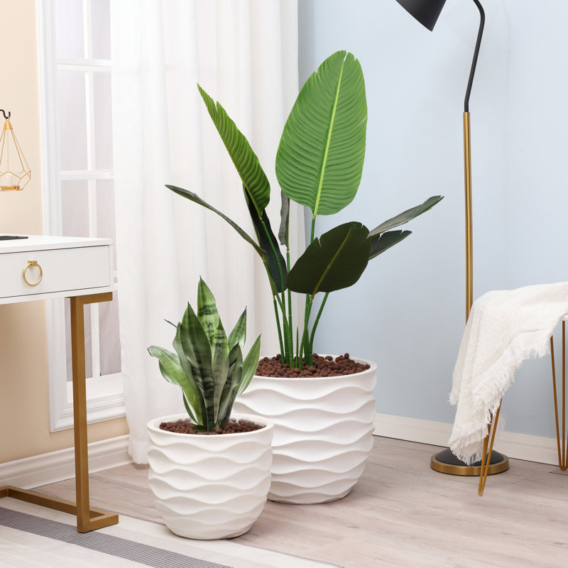 Modern Wave Texture Planter, Indoor Outdoor Flower Pot with Drainage Hole and Removable Plug, 11.6" H x 13.4" W x 13.4" D