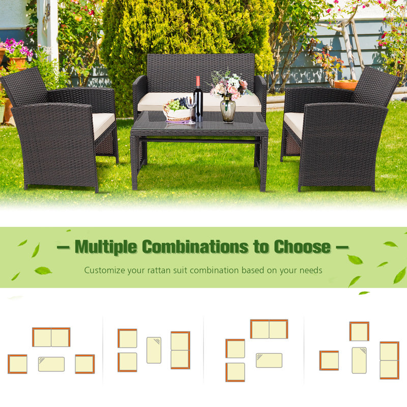Duplantis 4 - Person Patio Conversation Set with Cushions, White, 2