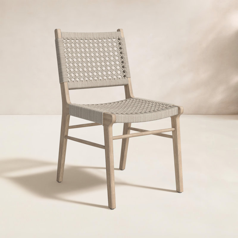 Umbria Outdoor Dining Side Chair, Washed Brown, Ivory Rope
