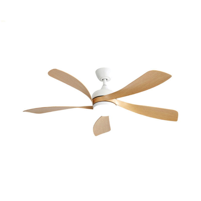 52 Inch Modern Ceiling Fan With 3 Color Dimmable Led Light 5 ABS Blades Remote Control Reversible DC Motor, Oak, White
