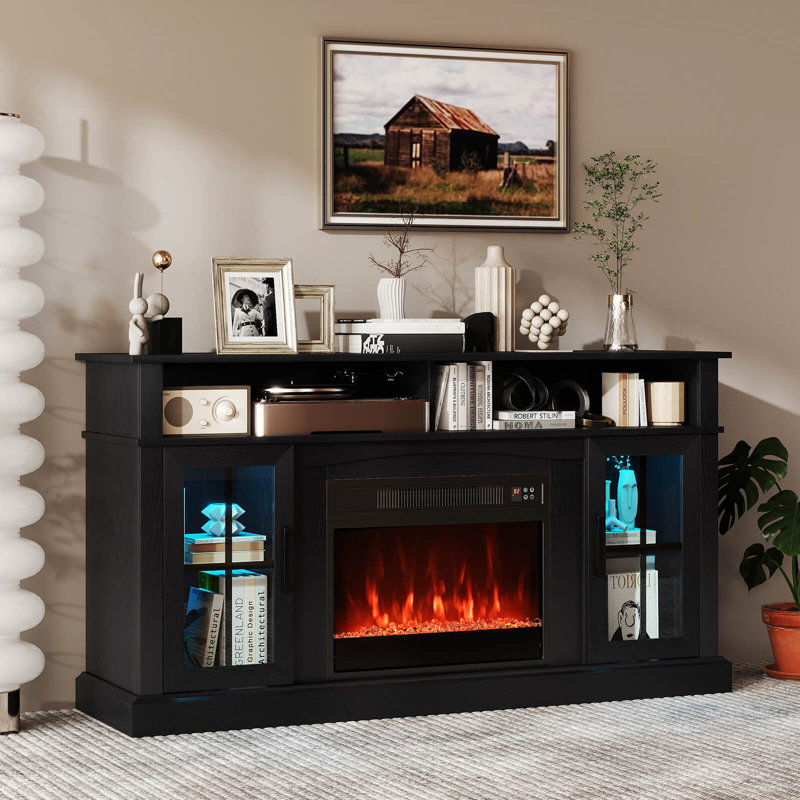 Meuble télé 58 po avec lumières DEL et centre de divertissement pour téléviseur 65 po noir, Black