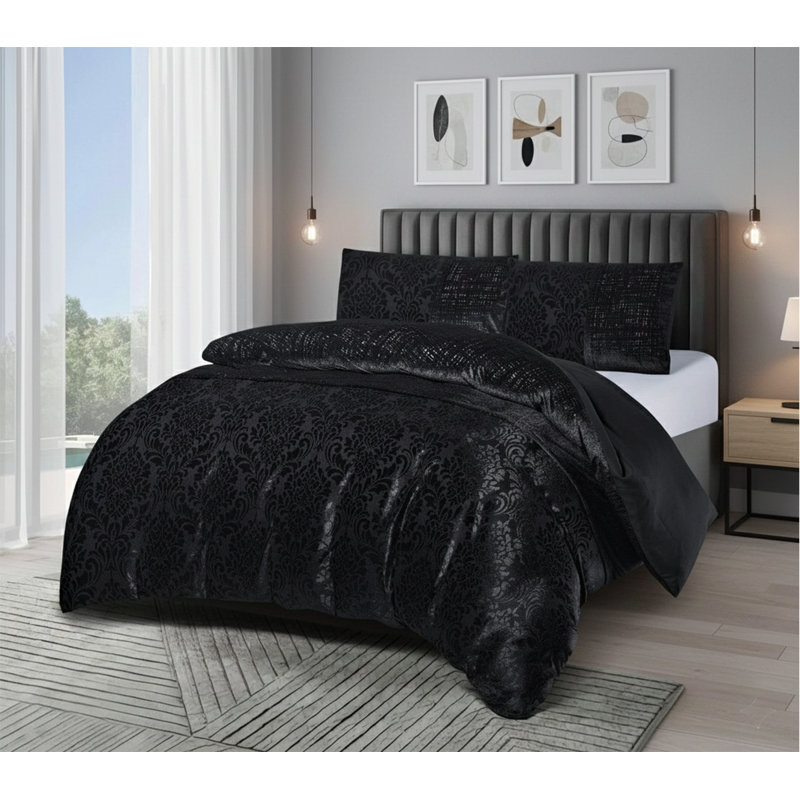 Emilia Duvet Cover Set with Pillowcases – Jacquard Damask Pattern, Luxury Textured Bedding Set, Double/King/Super King Sizes