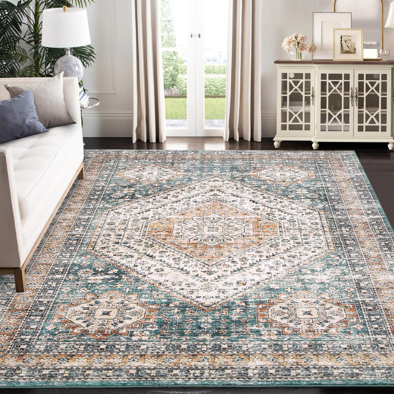 Abstract Area Rug, Green, Rectangle 340 x 240 cm