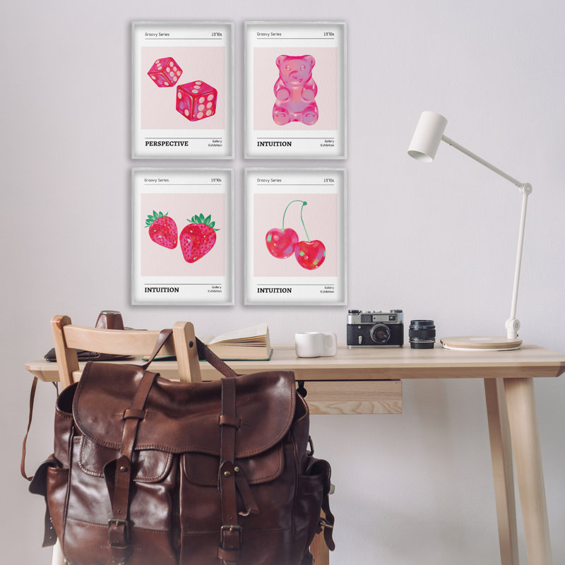 «Groovy Pink Gallery», ensemble de 4 impressions sur toile encadrées, design par LSR Design Studio, H 18 po x l 48 po