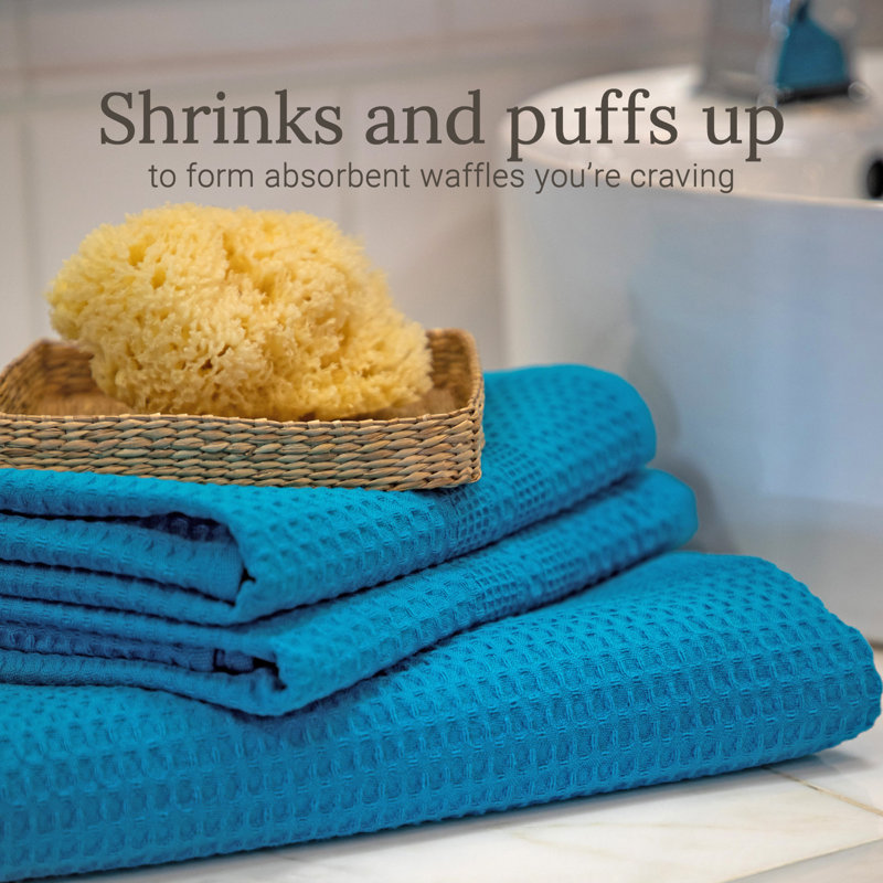 Waffle Bath Towel Set – 6-Piece 100% Natural Cotton Quick-Drying, Super Absorbent, Classic Style, Aqua
