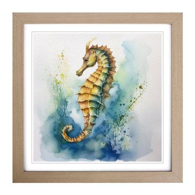Seahorse Watercolour No.1 - Single Picture Frame Print on Wood