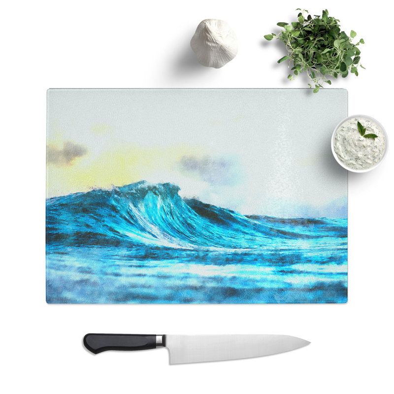 Tempered Glass Wave View Painting Chopping Board, 28.5 cm x 39 cm