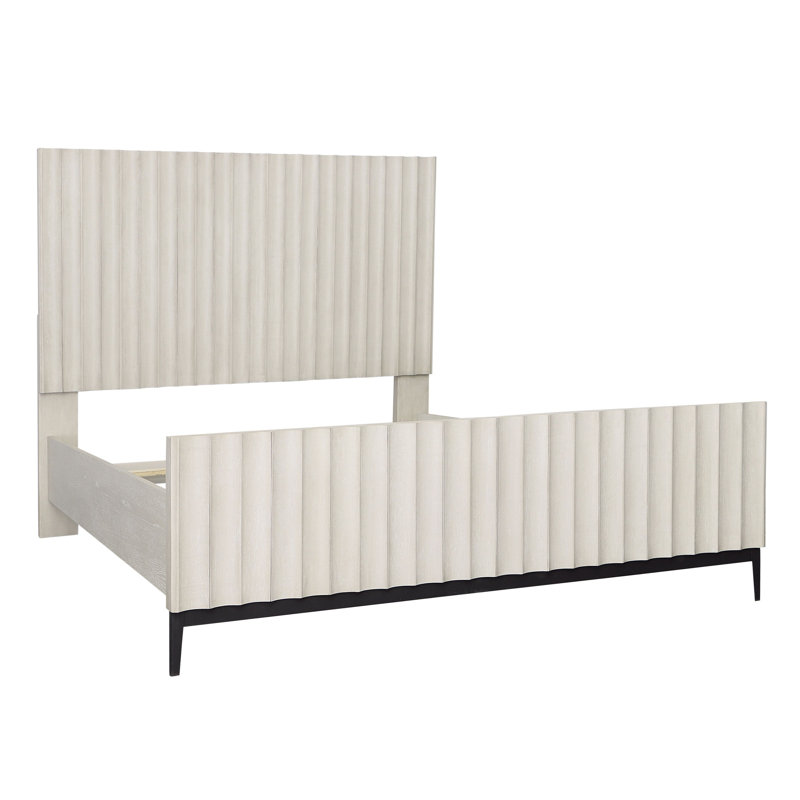 Silvia Rubber Wood Bed, Light Grey, Queen, Beige/Off-White, Queen