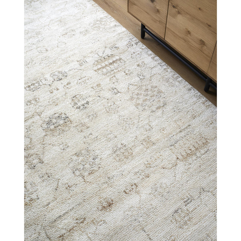 Cannes Hand Knotted Vintage Look Area Rug in Ivory, Runner 2'6" x 8'