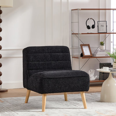Fauteuil rembourré moderne sans accoudoirs de 24,4 po de largeur avec pieds en bois d'hévéa, fauteuil d'appoint en chenille pour le salon, la chambre à coucher, le bureau et la salle de lecture