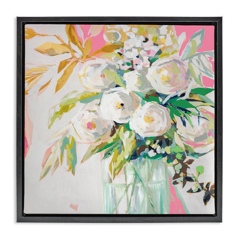 "Springtime Soiree Roses", art mural encadré par Jenny Westenhauser, Cadre flottant noir de jais, H 18 po x l 18 po