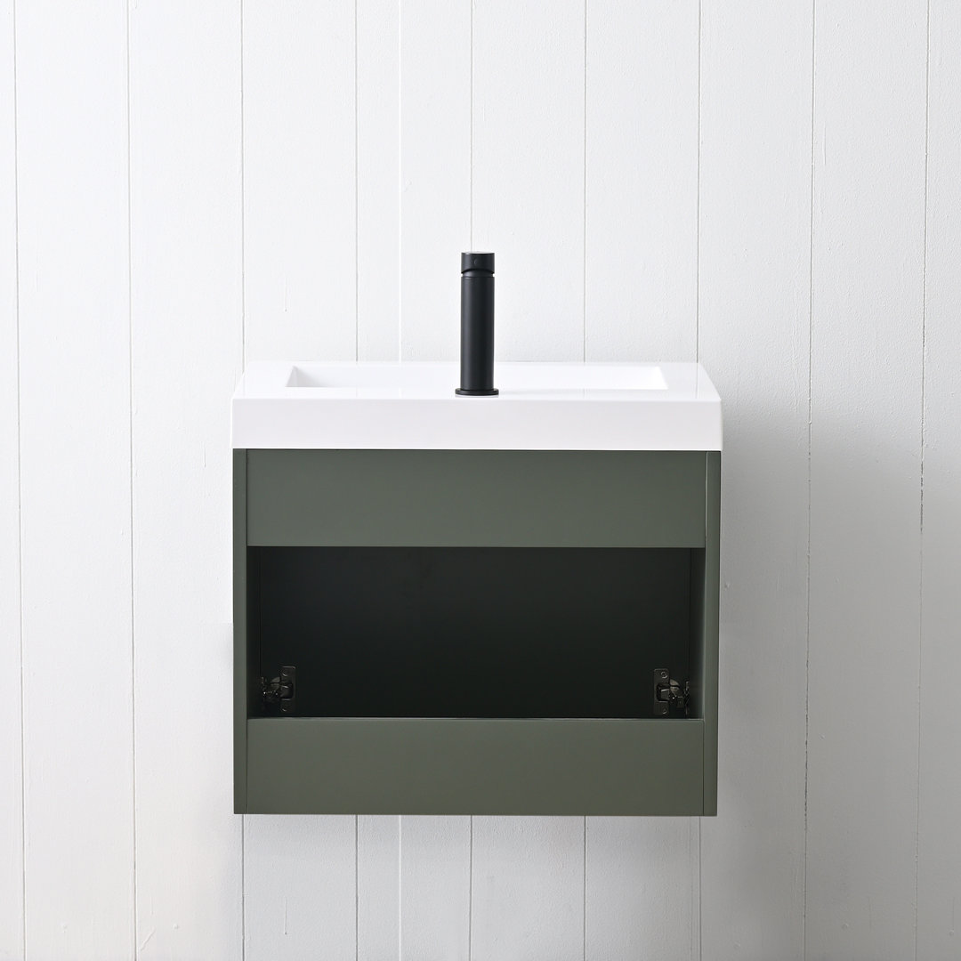 Rakeshia 24'' Wall-Mounted Floating Bathroom Vanity with Sink – Compact Wood Cabinet with Integrated Ceramic Basin for Modern Bathrooms Ebern Designs Base 
