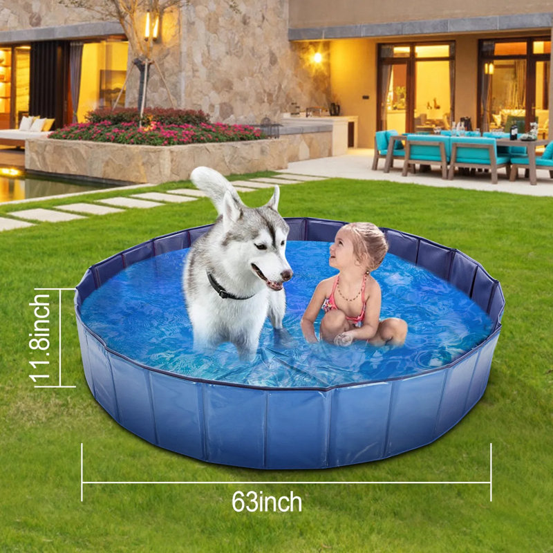Piscine pliable pour chien - PVC épais, fond antidérapant, refroidissement estival, Bleu