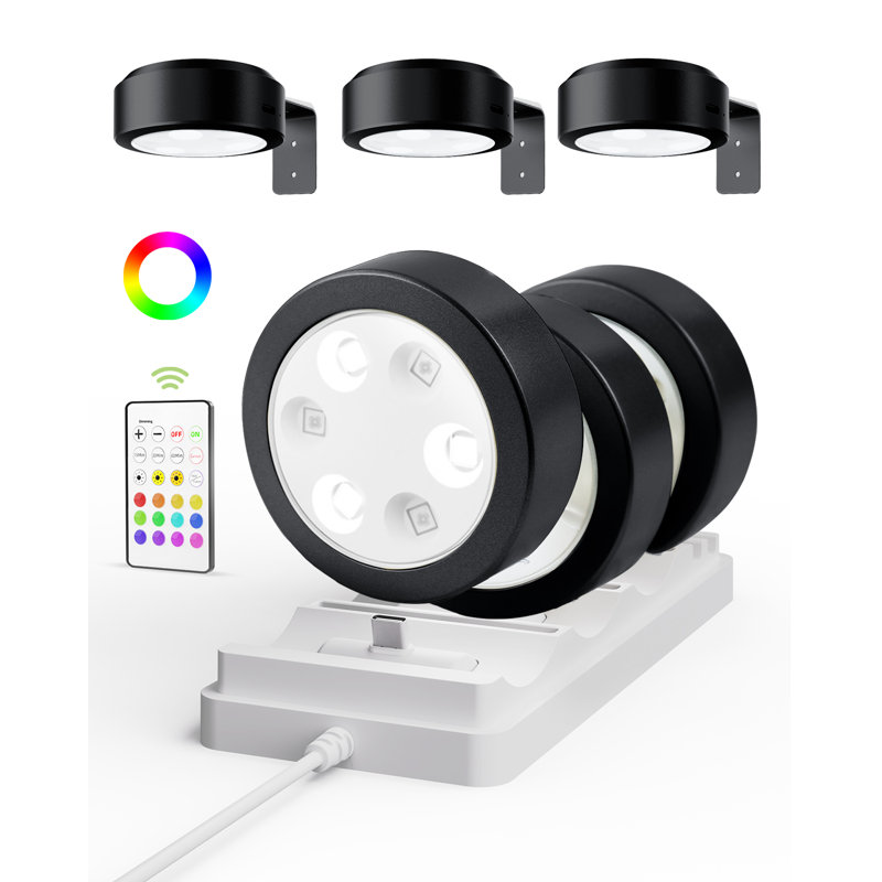 Ensemble de 6 lumières DEL murales sans fil avec télécommande, Noir, noir, noir, noir