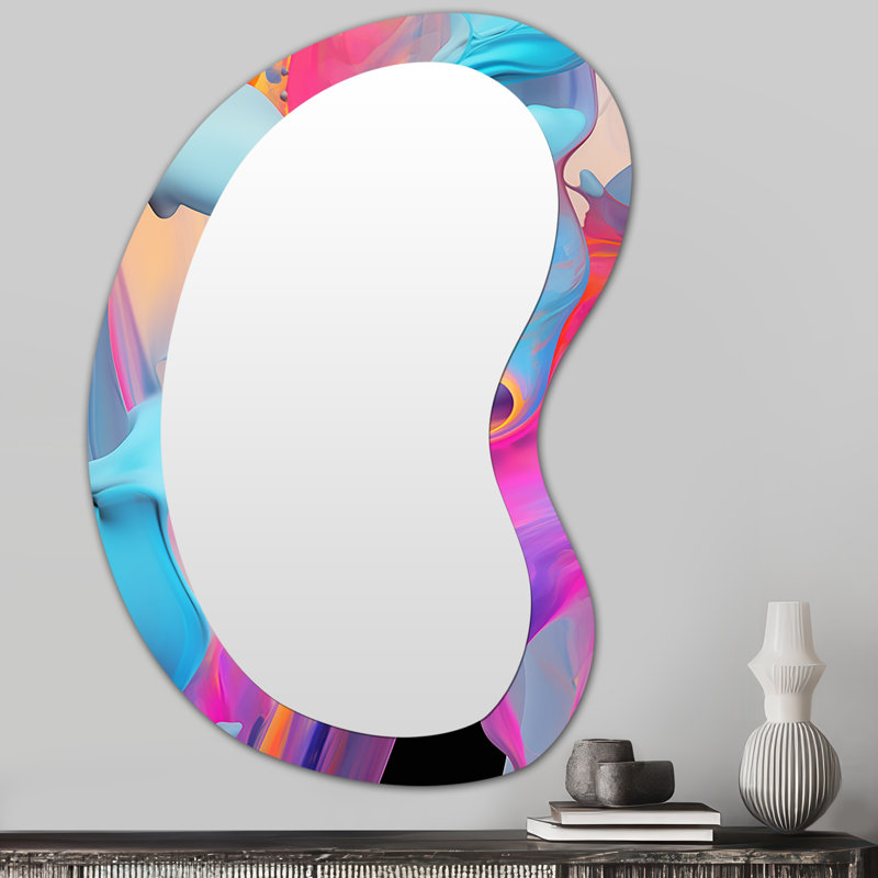 Grand miroir mural rose et bleu Fusion V - Peinture abstraite 3D, 31 po x 22 po