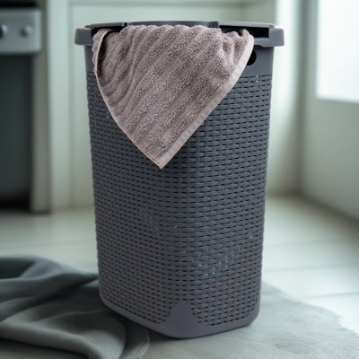 Panier à linge mince avec couvercle, grand panier à vêtements étroit de 60 L pour les petits espaces, conception effilée ventilée pour le rangement de la salle de bain, du placard et de la salle de lavage