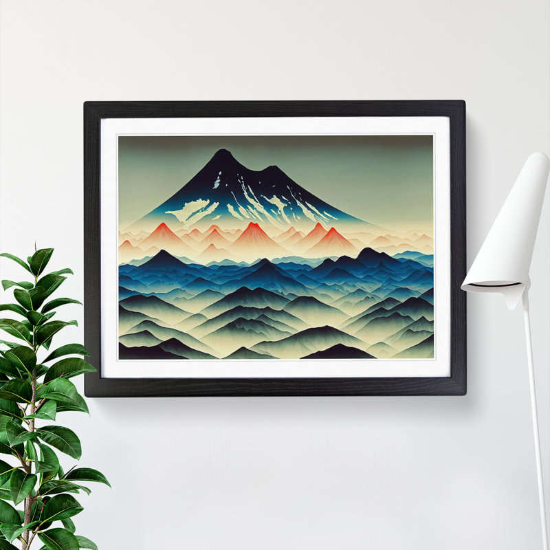 Marvellous Japanese Mountains - Single Picture Frame Print, 46cm H x 64cm W x 2cm D, Black