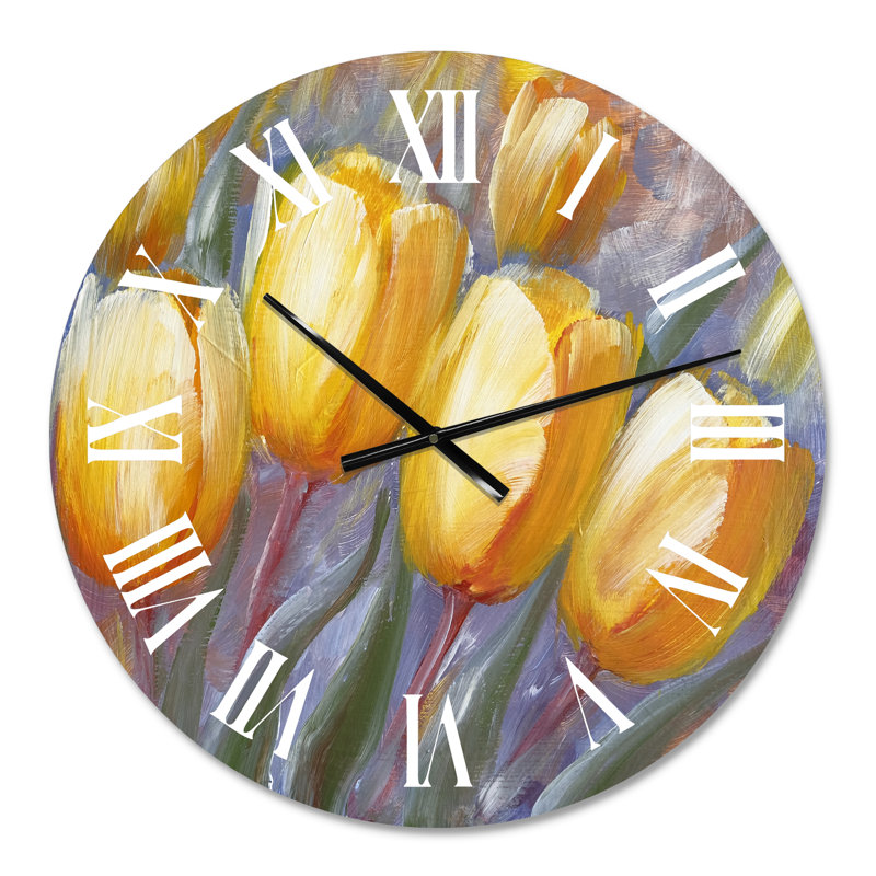 Yellow Blooming Tulips - Traditional Wall Clock, Small