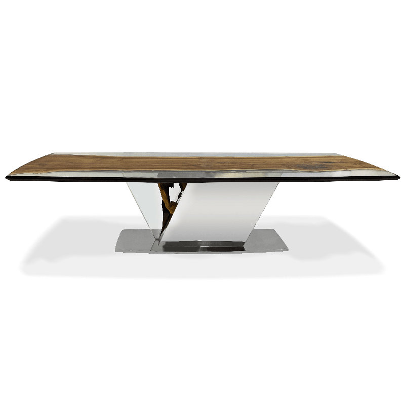 Evandros Walnut Metal Base Dining Table, 42" W x 72"L