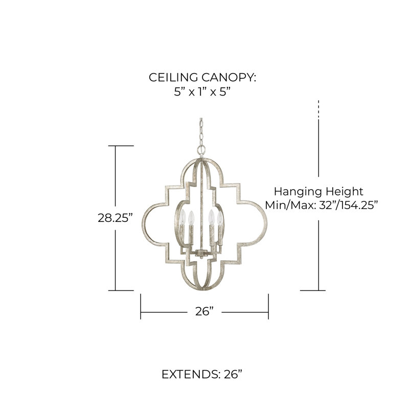 Ellis 4 - Light Dimmable Geometric Chandelier, 28.25" H x 26" W x 26" D, Antique Silver