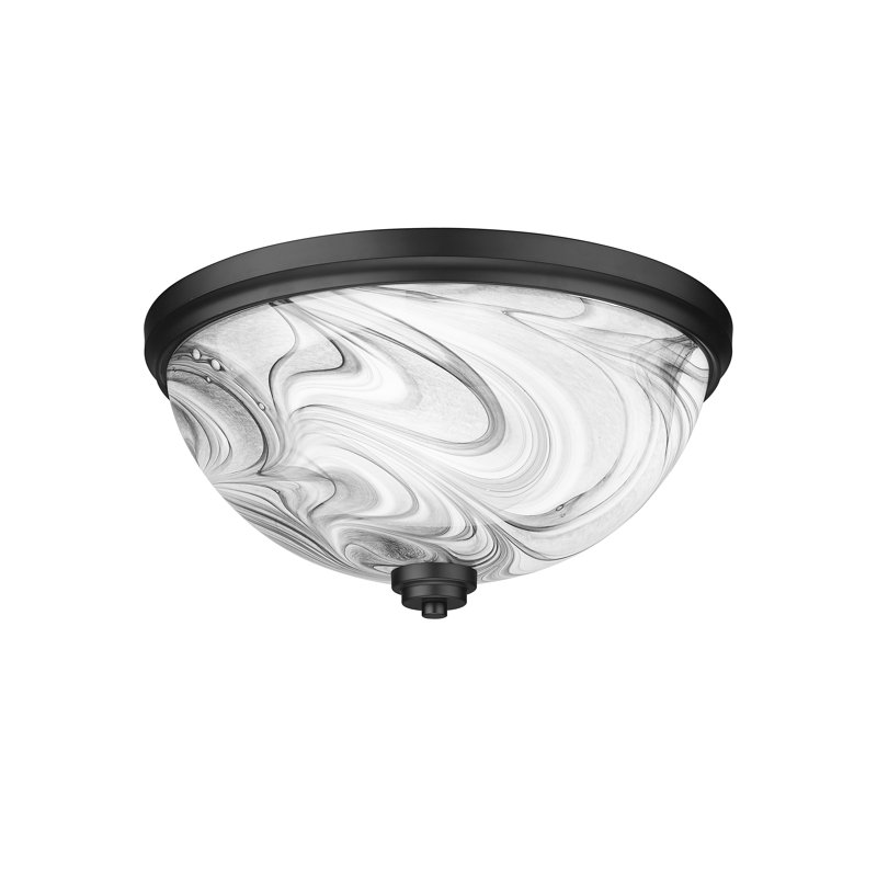 Plafonnier encastré, montré avec verre tourbillon onyx, Noir mat, H 8,75 po x l 8,75 po x P 18 po