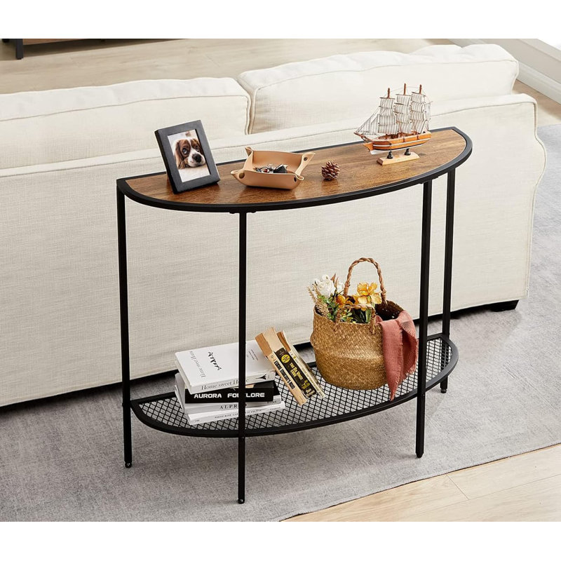 2-Tier Half Moon Console Table - Dark Walnut (Narrow 36.22" Entryway/Sofa Table with Storage, Mid-Century Modern Small Entryway Table, Easy Assembly)