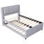 Lit plateforme tapissier gris avec lit gigogne maniable - Taille moderne en gris élégant. Bois de pin massif. Pas de sommier tapissier. Espace de détente