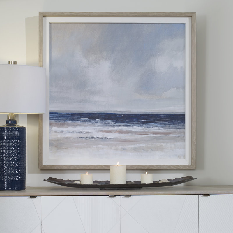 Coastal Scene Framed Print with Pine Wood Frame