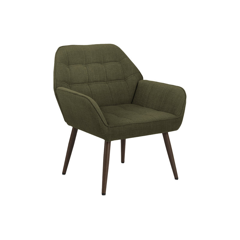 Chaise d'appoint, h 29 po, rembourré, salon, tissu brun clair, pieds en métal noyer, contemporain, moderne, Vert foncé
