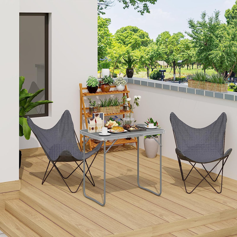 Bex Rectangular Wood Metal Folding Outdoor Camping Table , 80cm cm W 50cm cm D, Grey