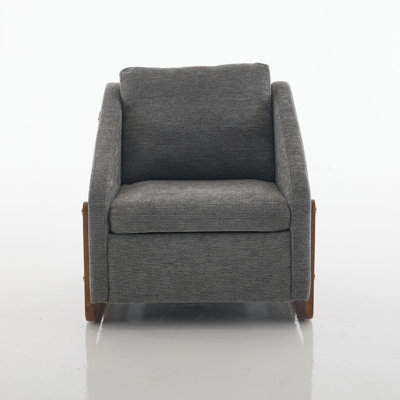 Chenille Fabric Modern Upholstered Armchair With Wooden Side Frame
