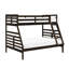 Lit simple superposé au-dessus d'un lit double, brun foncé classique, structure en bois, garde-corps sur le dessus, lit superposé, sans sommier, composition de 300 lb par lit, sommier tapissier, convient à la chambre à coucher-667391989-667391991