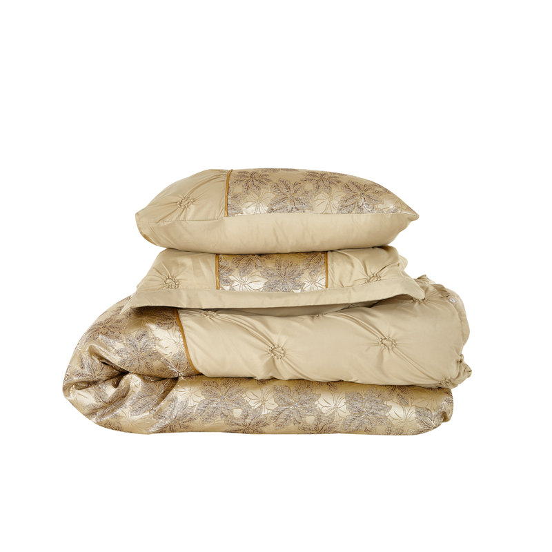 Choy Bedspread with Pillowcases, 240 x 250 cm Bedspread - 2 Pillowcases, Gold