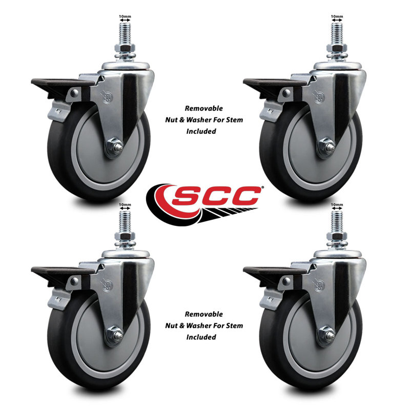 Rubber 10MM Threaded Stem Caster with Brake