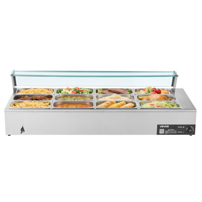 Commercial Food Warmer, 1700W Electric Stainless Steel Steam Food Warmer With Glass Cover, 12-Pan Countertop Buffet Bain Marie With Soup And Perforated Ladles, For Catering, Restaurant And Party
