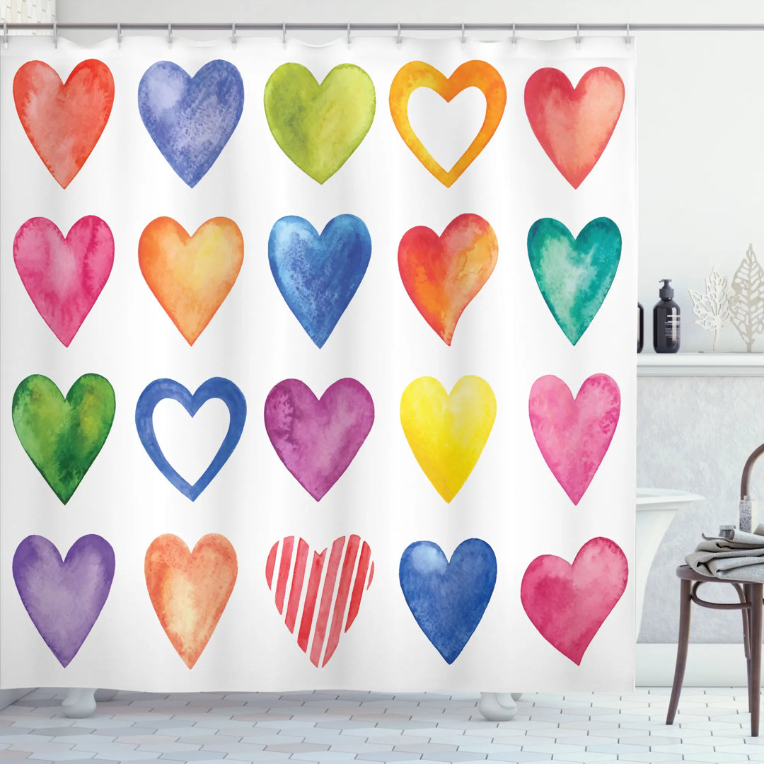 Watercolor Hearts Romance Shower Curtain Set Ambesonne 