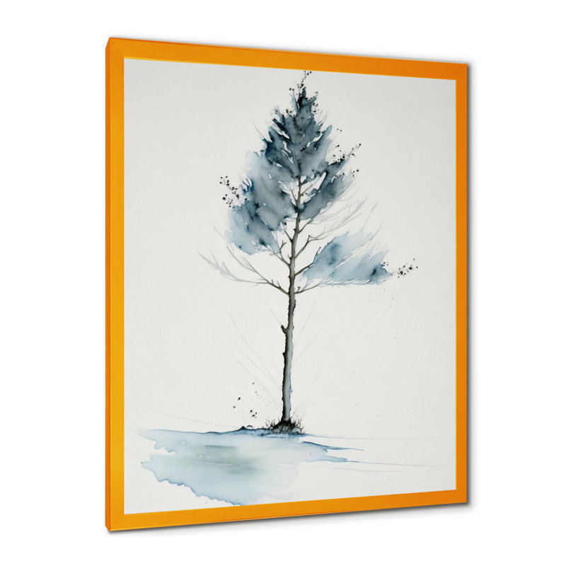 «Blue Watercolor Tree in the Countryside II», reproduction sur toile, H 44 po x l 34 po x P 1,5 po, Encadrement doré