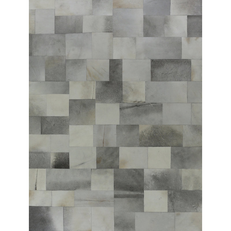 Natural Hide Cowhide Geometric Area Rug, Rectangle 5' x 8'