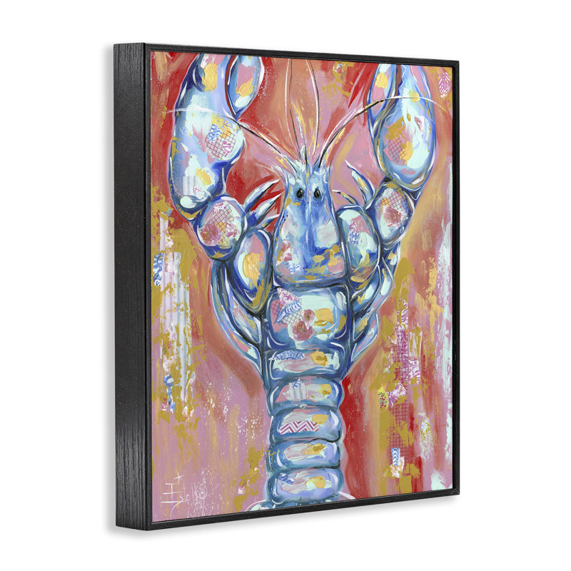 Giclée encadrée Funky Vibrant Lobster, design par Estelle Grengs, H 14 po x l 11 po, Giclée encadrée noir minuit