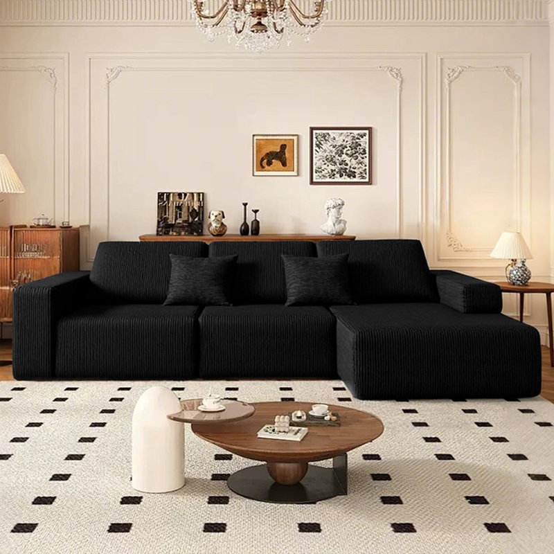 108 po Canapé modulaire surdimensionné sans canapé pour meubles de salon, Black Corduroy, Right Hand Facing