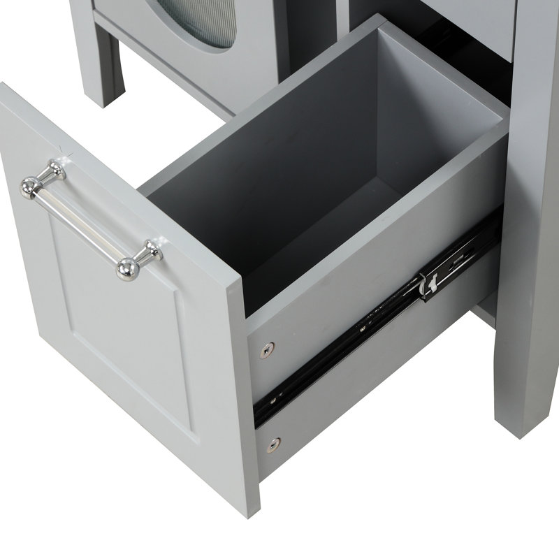 Lavabo de salle de bain 24 po, gris, bois massif et lavabo avec tablette réglable à deux tiroirs 24 po, tiroirs, rangement
